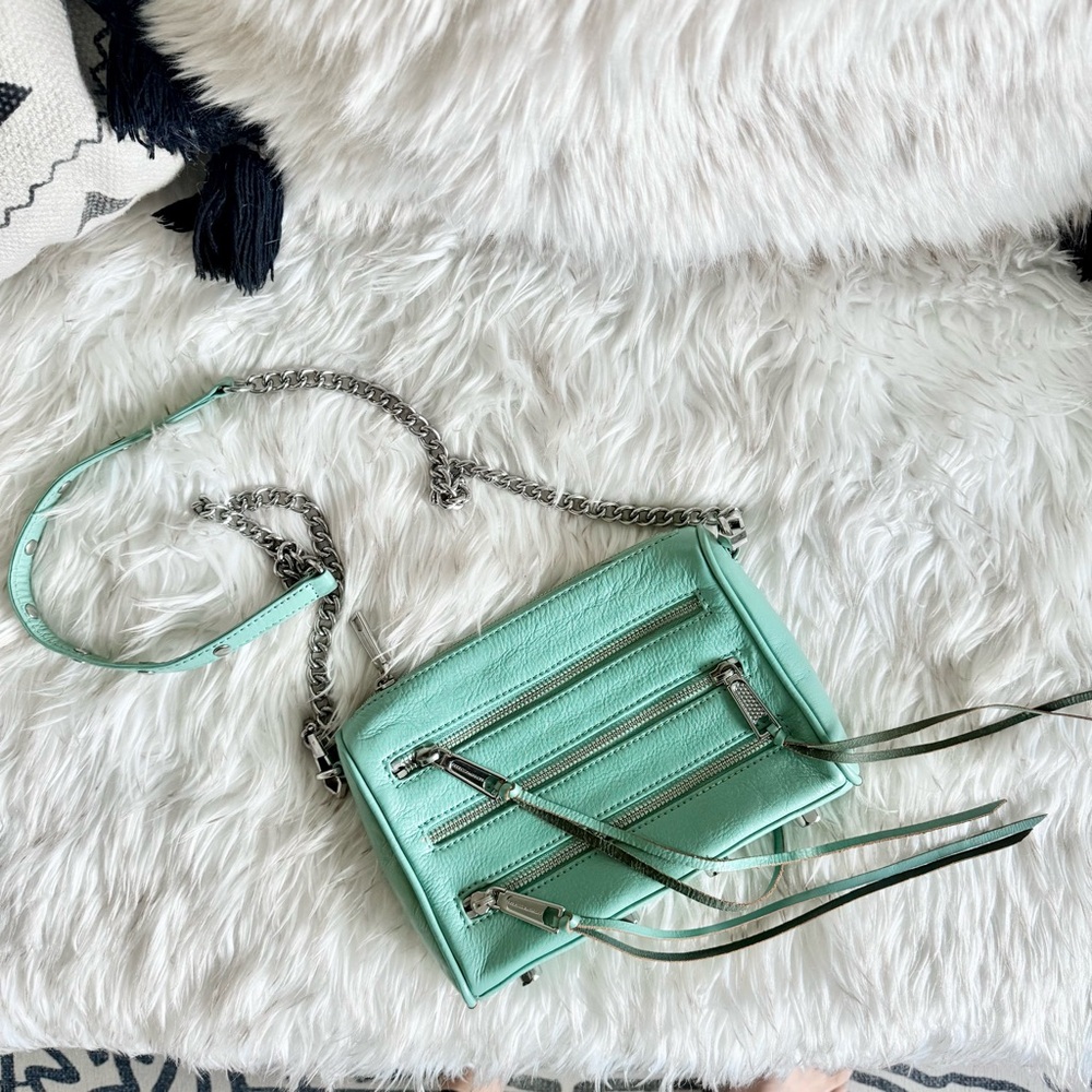 Rebecca Minkoff Mint Seafoam Leather Triple Zip Mini Crossbody Bag